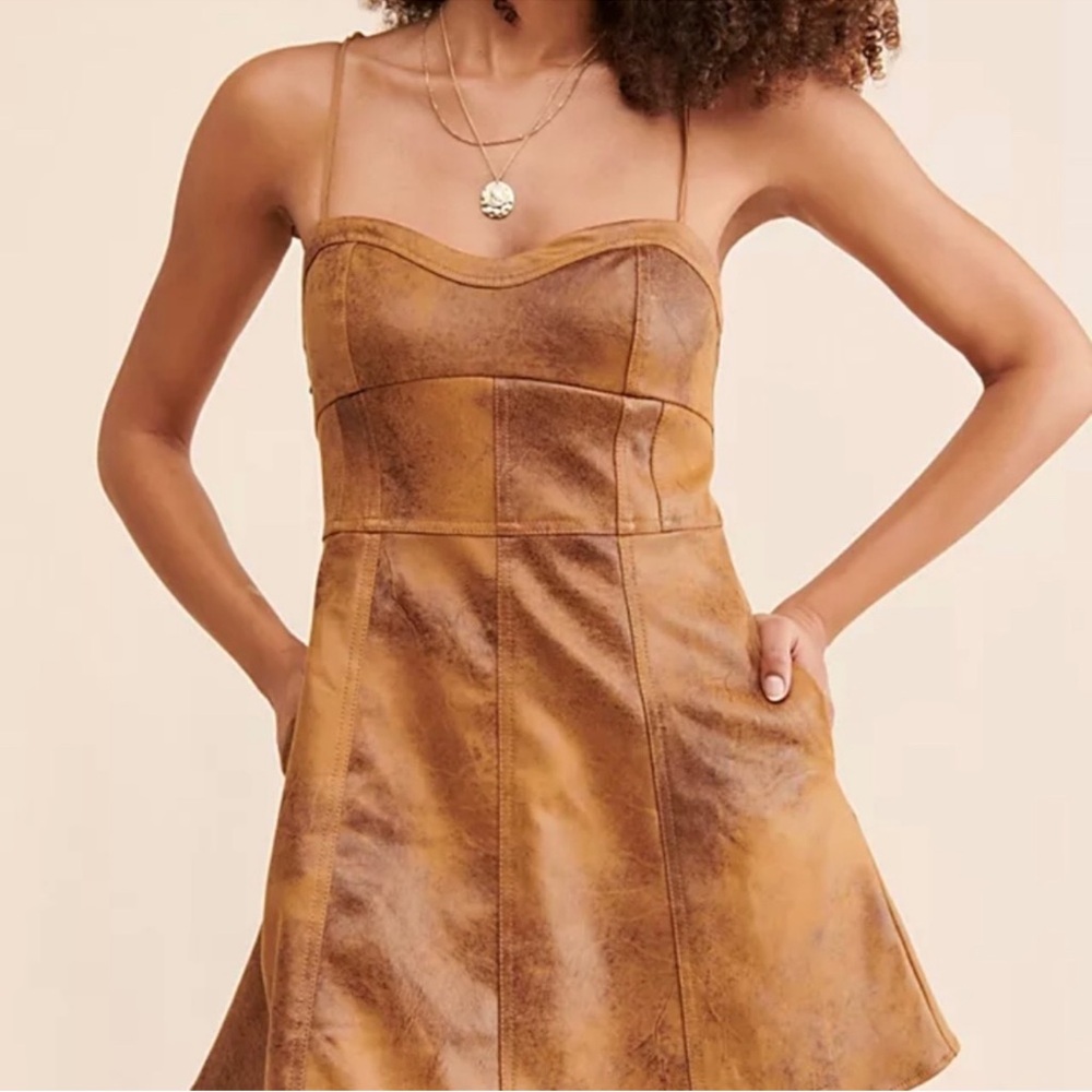 Free People NWT Veronica Suede Leather Mini Dress Brown - Size 2